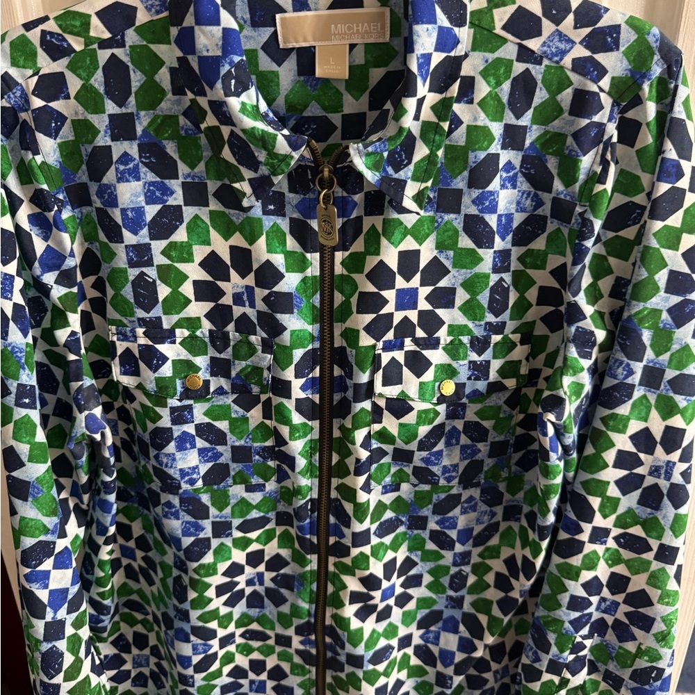 Michael Kors Green and Blue Patterned Women's top